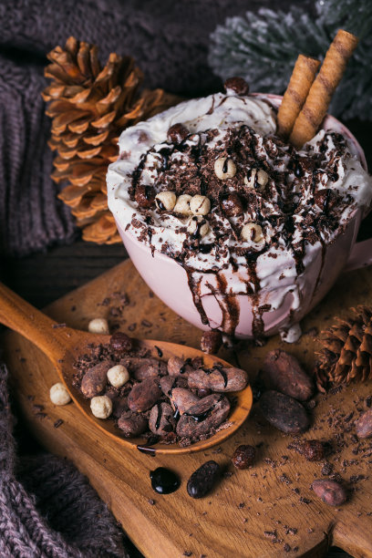 圣诞节新年热巧克力饮品奶油组合素材图片下载