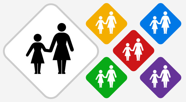 母亲和女儿颜色钻石矢量图标图片下载