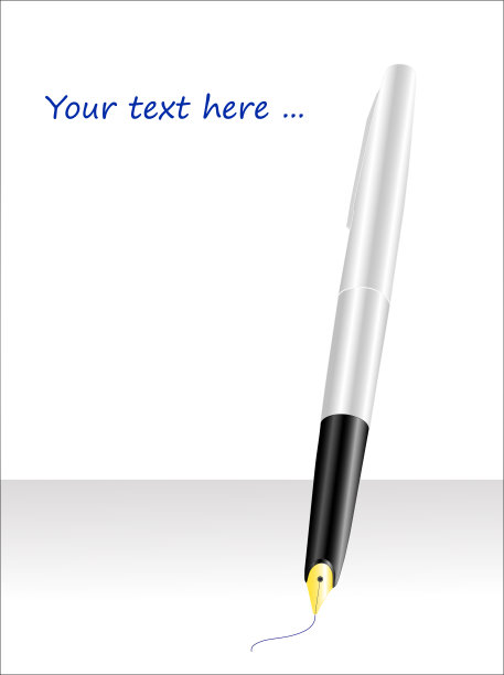 一支带有金色羽毛的钢笔画了一条线。图片下载