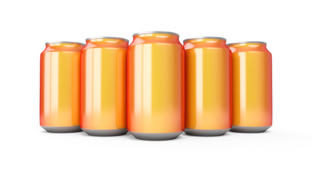 三个橙色铝罐在白色背景上的3d渲染图片下载