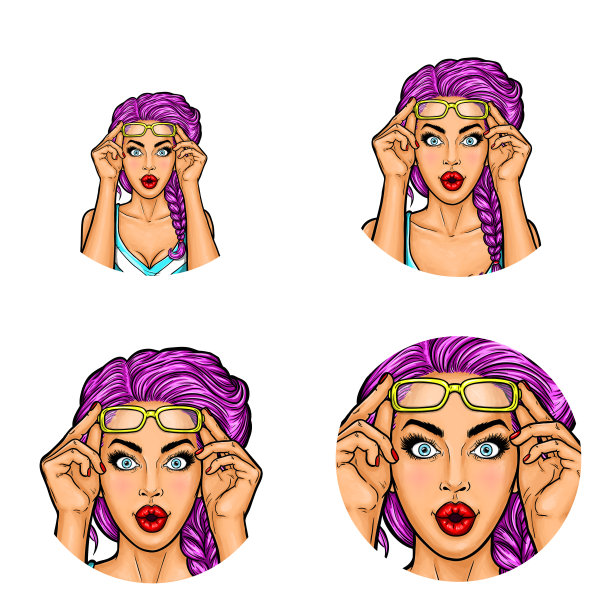 一套矢量流行艺术圆形头像图标为用户的社交网络，博客，个人资料图标。图片下载