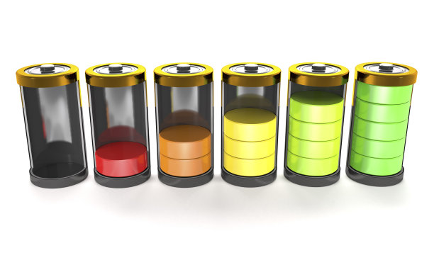 可充电电池与充电水平(3d插图)。图片下载
