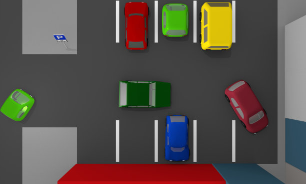 停车场，配备有停车的汽车和停车牌。从上面开始搜索图片下载