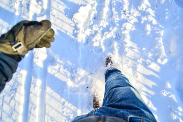 冬日里，在纽约中央公园的新雪中行走图片下载