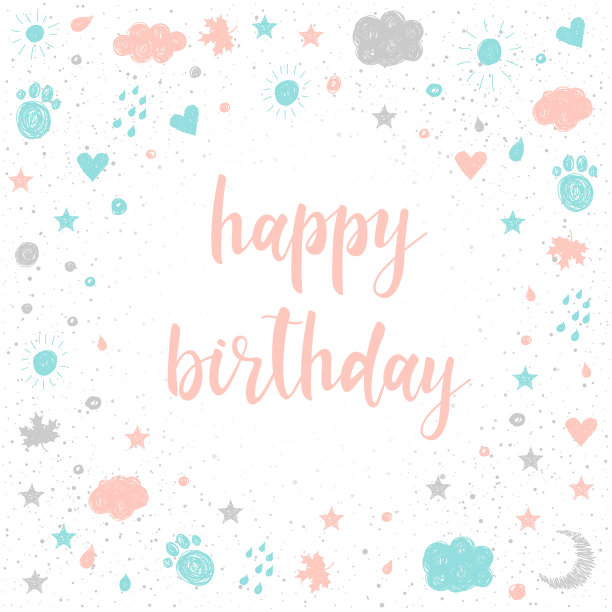 生日快乐"。软彩色生日图案的设计卡片，t恤，书，相册，剪贴簿，邀请图片下载