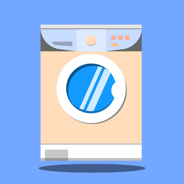 蓝色背景的洗衣机。平面设计，矢量插图图片下载