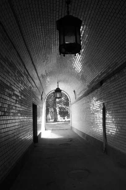 庭院入口有方舟和灯具在圣彼得堡，俄罗斯黑白图片下载