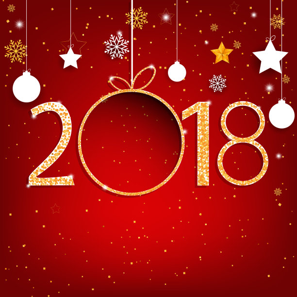 金色新年2018在红色背景与空白标签的文字和设计，矢量插图图片下载