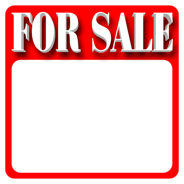 库存插图-出售，白色拷贝空间，3D插图，孤立的红色背景。图片下载