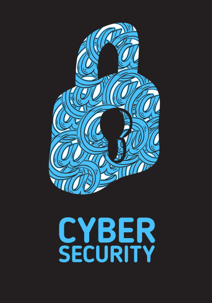 网络安全安全概念海报设计与一个剪影的锁和在符号内。艺术卡通手绘素描艺术。图片下载