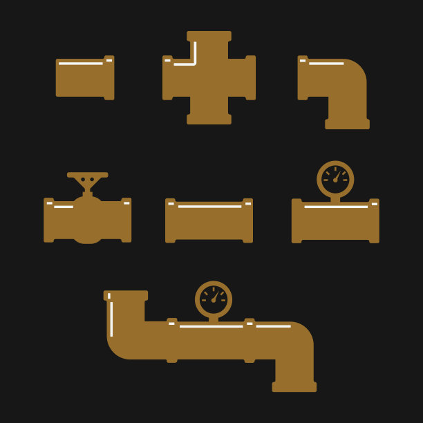 管道配件矢量图标设置。管工业、建筑管道、排水系统。管道水向量图片下载