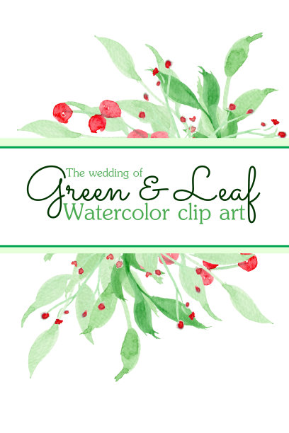 绿卡。水彩剪辑艺术与绿色的叶子和框架。图片是卡片，相框，结婚卡和周年纪念的幻觉。图片下载
