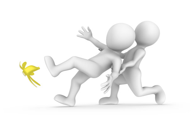 3d滑人香蕉皮和朋友。图片下载