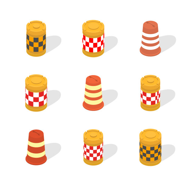 集道路水桶在3D，矢量插图。图片下载