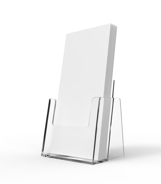 压克力玻璃塑料支架。传单的立场。为设计演示提供模型的小册子。显示传单设计。素材图片