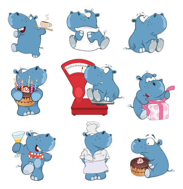 一套卡通插图可爱的河马为您设计图片下载