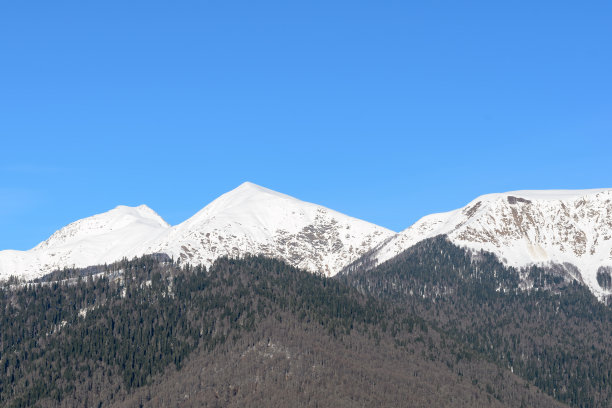 白雪皑皑的山顶，晴朗的冬日图片下载