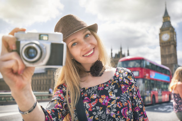 微笑的游客自拍图片下载