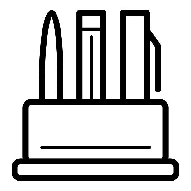 在容器矢量图标中编写附件。黑白插图的笔。勾勒线性办公室图标。图片下载