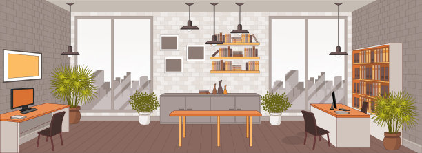 有桌子和电脑的办公空间。图片下载