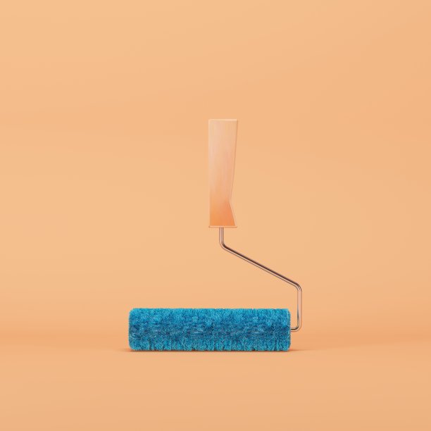 蓝色滚筒漆上橙色背景。最小的概念的想法。单色。图片下载