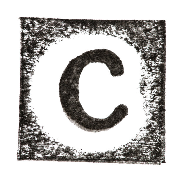 英文大写字母'C'印上黑色油墨印在白色背景上。孤立在白色的。剪下图片下载