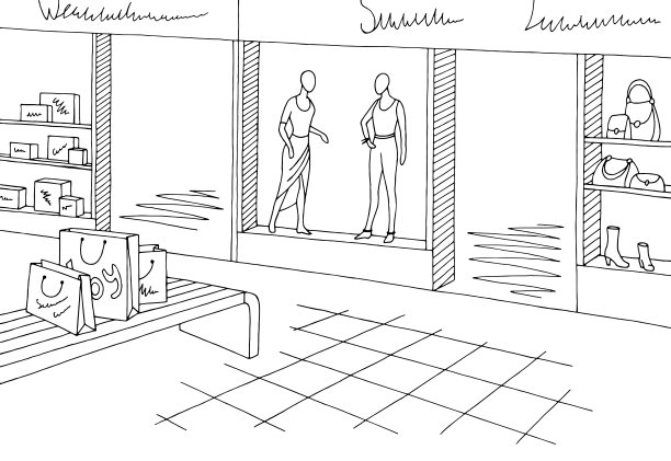 购物中心图形黑白室内草图插图矢量图片下载
