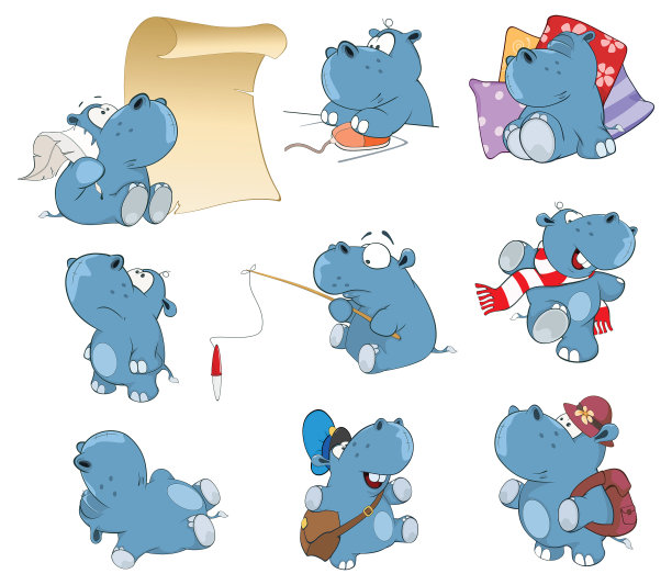 一套卡通插图可爱的河马为您设计图片下载