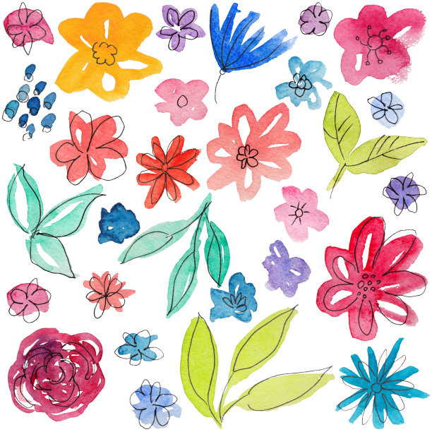 彩绘水彩花，描边图片下载