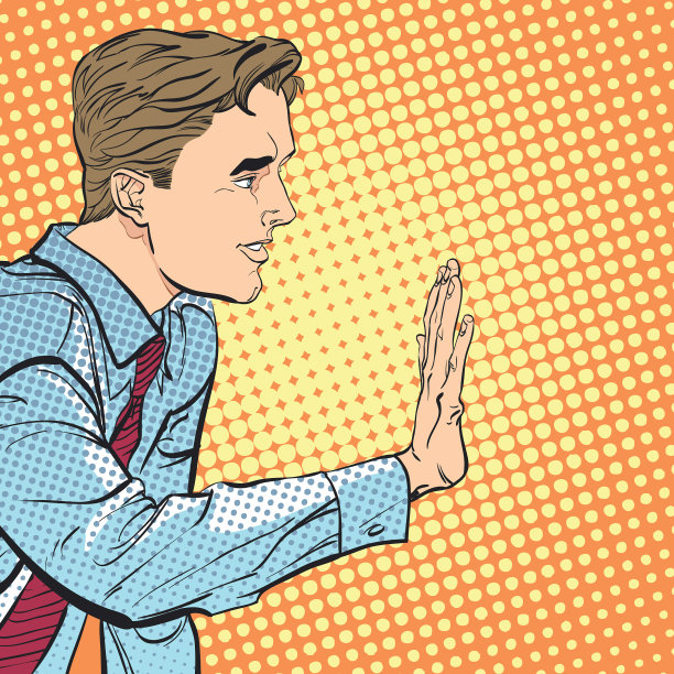 坐着的人拦住了某人。男人拒绝的东西。图片下载