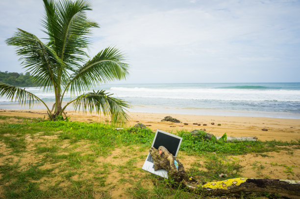 博卡斯德尔托罗海滩上的笔记本电脑图片下载