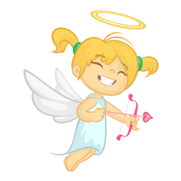 有趣的丘比特女孩瞄准某人。情人节的插图。向量。孤立在玫瑰背景上图片下载