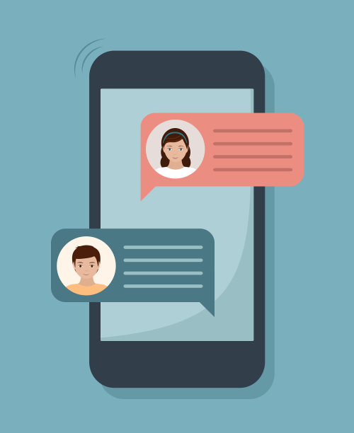 在智能手机屏幕上聊天。男女对话。图片下载