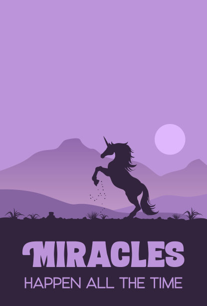 在日落的一个敏感的独角兽的剪影，矢量插图图片下载