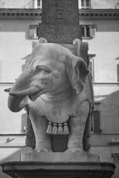 意大利罗马密涅瓦广场上的大象和方尖碑雕塑图片下载