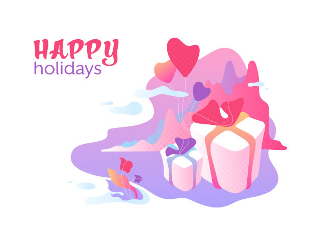 礼物和鲜花梯度明信片。贺卡，矢量插图的生日，妇女节，圣瓦伦丁节或任何其他节日。图片下载