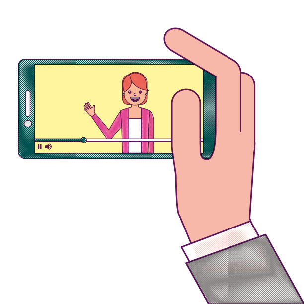 手持智能手机与视频博主在屏幕上图片下载