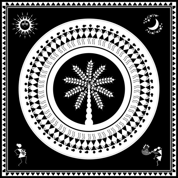 部落瓦里绘画、音乐和舞蹈插图图片下载