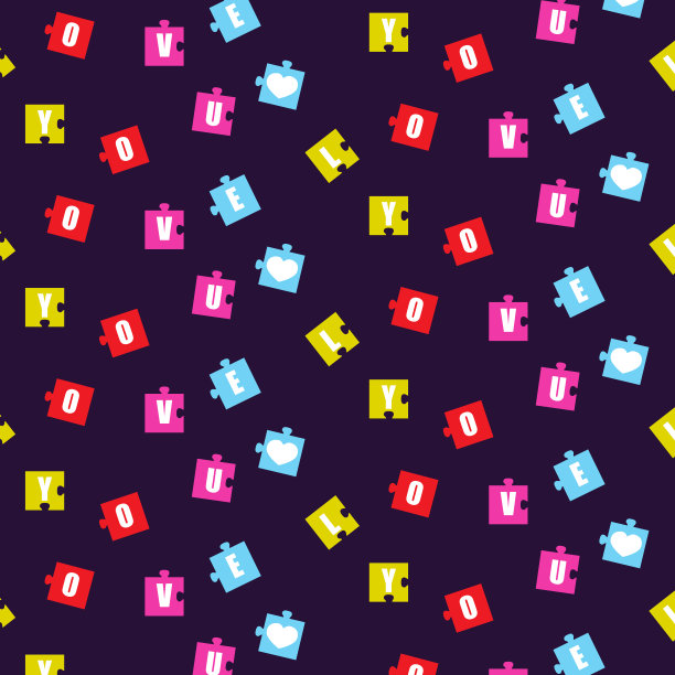 爱你的文字和心形拼图散落的图案背景图片下载