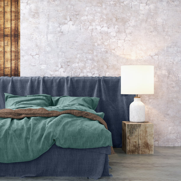 配有床头柜和壁灯模板的床图片下载