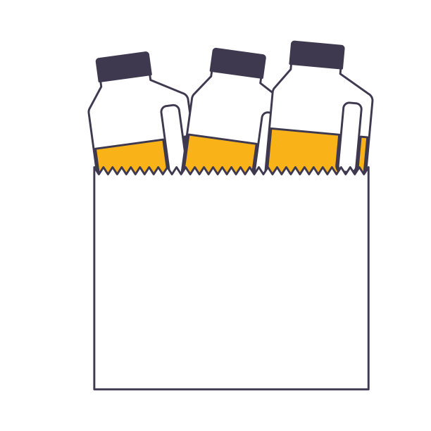 纸袋与饮料橙汁瓶在颜色节剪影图片下载