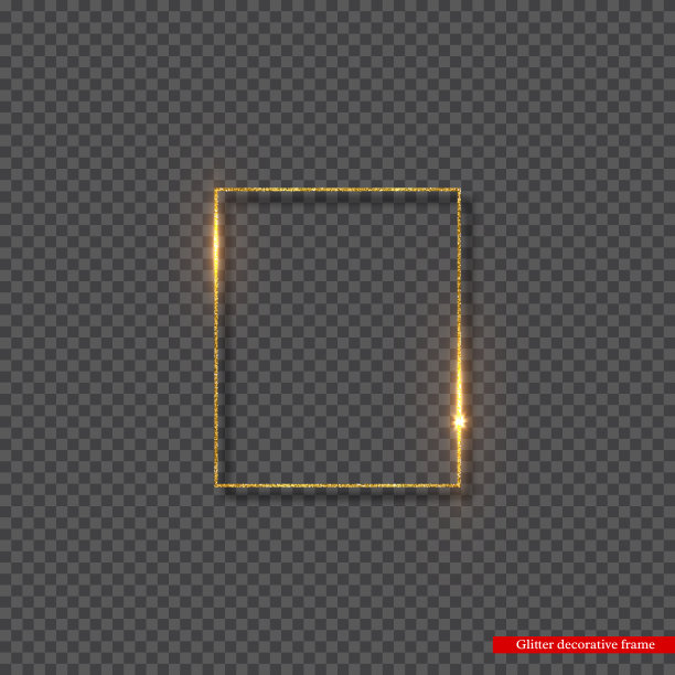 金色闪光的框架与发光的灯。图片下载