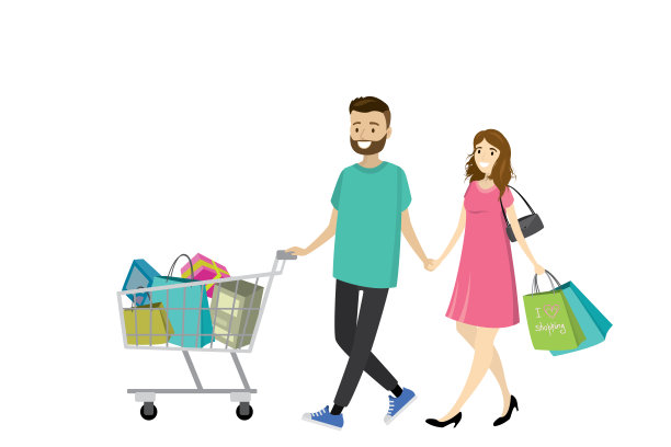幸福的情侣带购物袋图片下载
