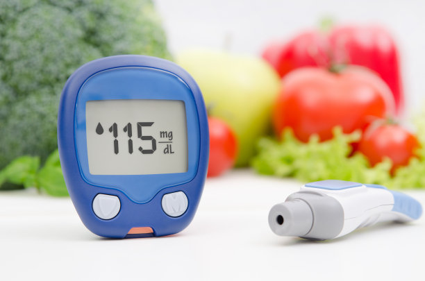 血糖仪和菜叶背景图片下载