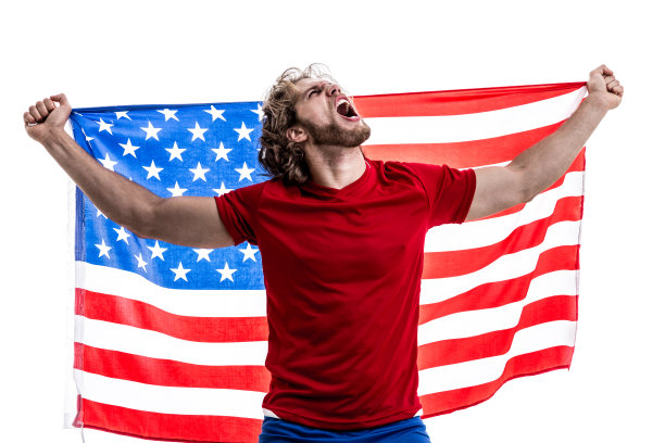 美国运动员/粉丝在白色背景下庆祝图片下载