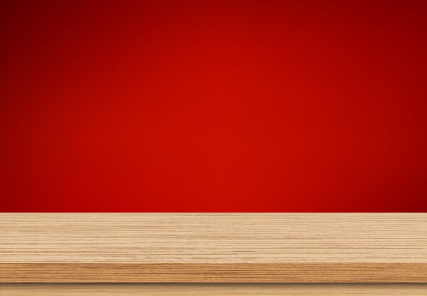 空的棕色木头桌面上的红色背景。用于展示或蒙太奇您的产品图片下载