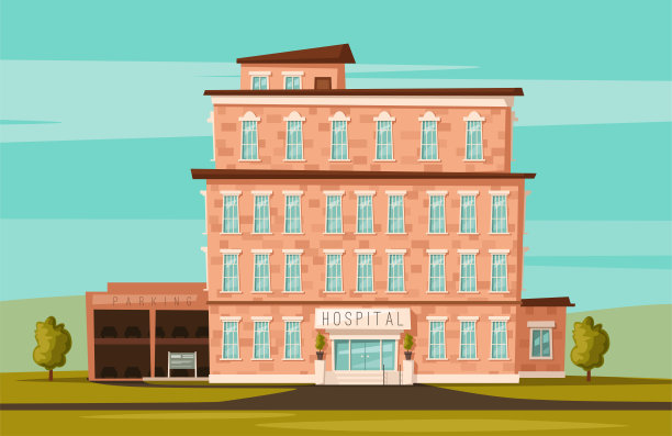 现代医院。医疗服务。正面的诊所。卡通矢量图图片下载