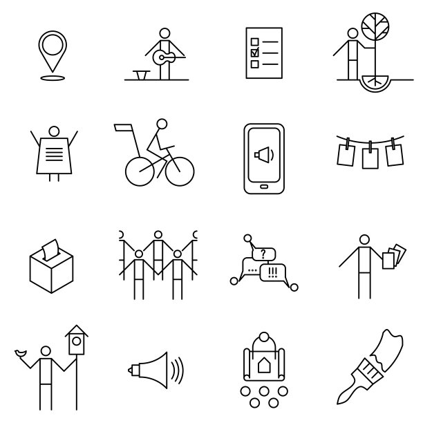 城市倡议、社会运动、宣传主题细线图标合集图片下载