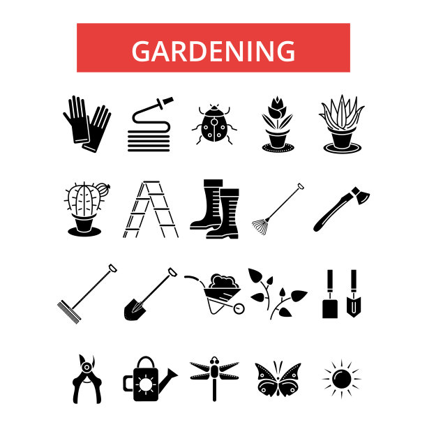 园艺插图，细线图标，线性平面符号，矢量符号，轮廓象形图设置，可编辑的笔画图片下载