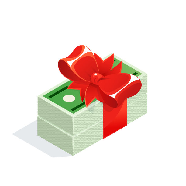 带红丝带的等距美元包。图片下载